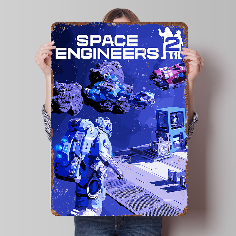 Retro Poster Gaming - スペースエンジニアーズ 2 ゲームカバーアートメタルポスターカスタマイズされたウォールアートレトロヴィンテージブリキ看板寝室の装飾ゲーム用