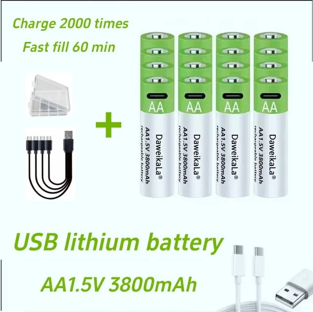 Rechargeable Battery Aa - AA & AAA 3800mAh&3000mAh リチウムイオン充電式電池 USB-C