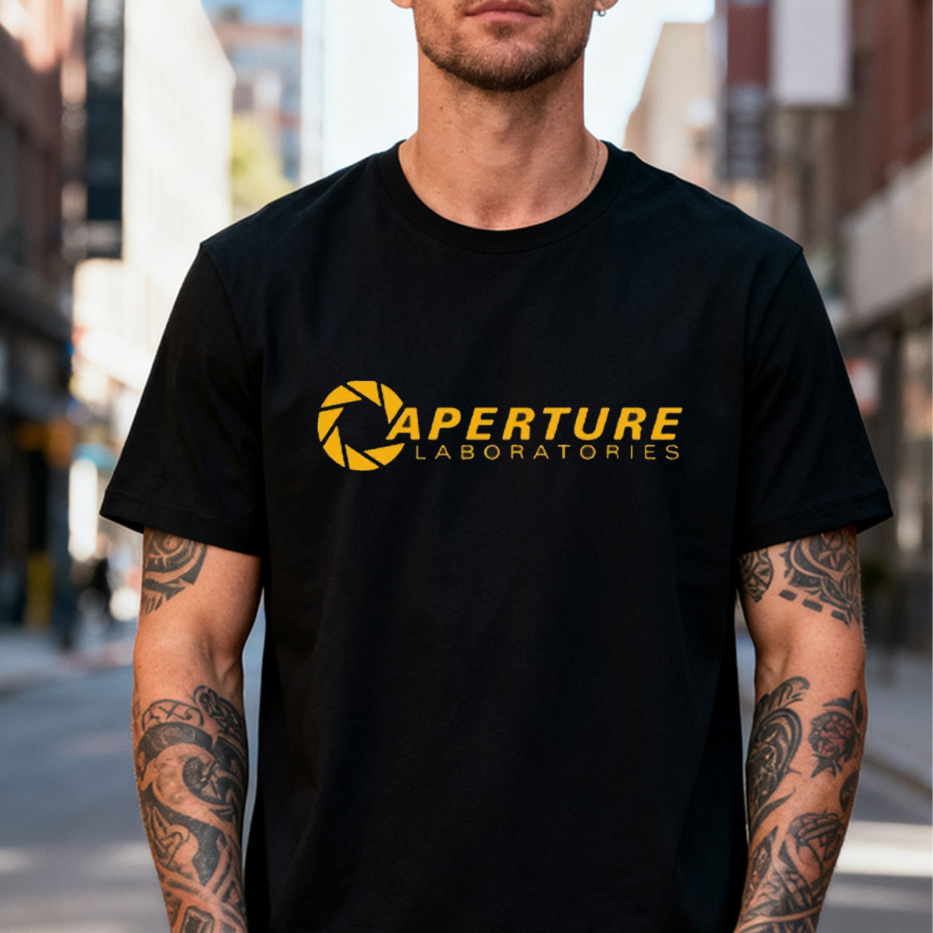 Retro Gaming Logo - メンズ コットン Tシャツ Aperture Laboratories Tシャツ