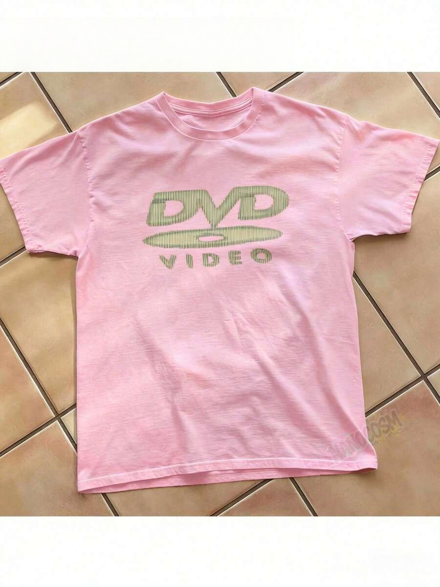 Retro Gaming Logo - 【100%コットン】DVDビデオ ノスタルジックグリーンロゴ ヴィンテージゲームプリントTシャツ 2000年代風 レトロサマーシャツ -