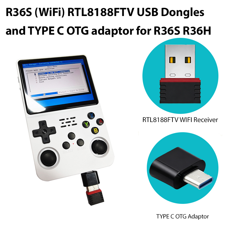 Retro Gaming Handheld 2026 - 2026 R36S (WiFi) RTL8188FTV USBドングルとTYPE C