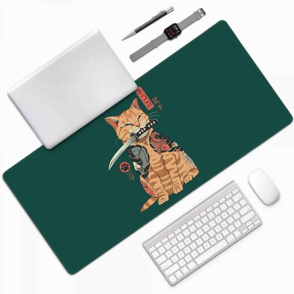 Retro Gaming Laptop - カタナ猫レトロサムライヤクザホルダー大型マウスパッドコンピューターキーボードマウスパッドゲーミングPCラップトップデスクマットオフィス テーブルマット