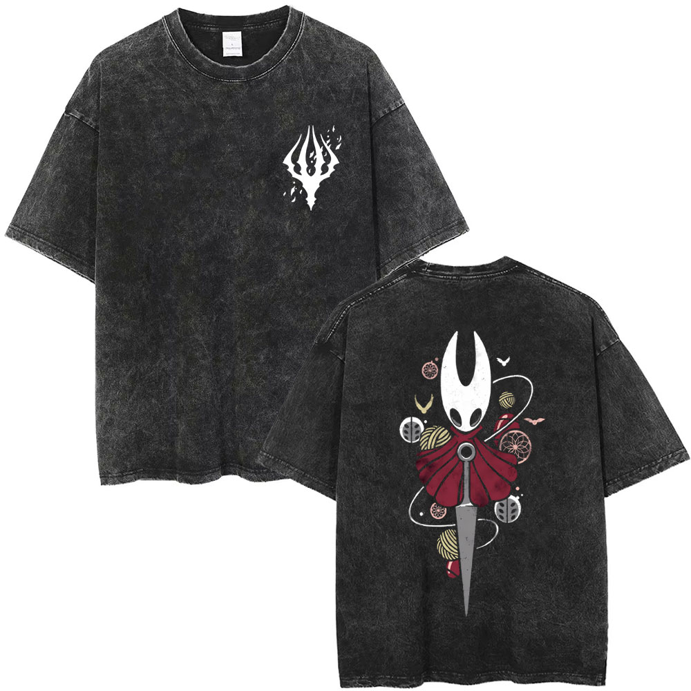 Retro Gaming T Shirts - ウォッシュドヴィンテージゲーム ホロウナイト 両面プリントTシャツ ファンギフト メンズ レディース
