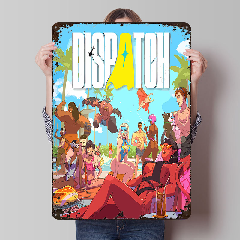 Retro Poster Gaming - ディスパッチ：プールサイドギャザリングポスター カスタマイズされたヴィンテージメタルサイン ウォールアート レトロブリキ製飾り板 ゲーマー装飾用 ゲームハウス用