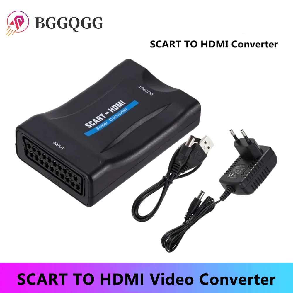 Scart To Hdmi - BGGQGG-SCARTからhdmi互換のビデオオーディオ高級コンバーター、hdテレビ用アダプター、DVD、スカイボックス、stbプラグアンドプレイ、dcケーブル、1080p