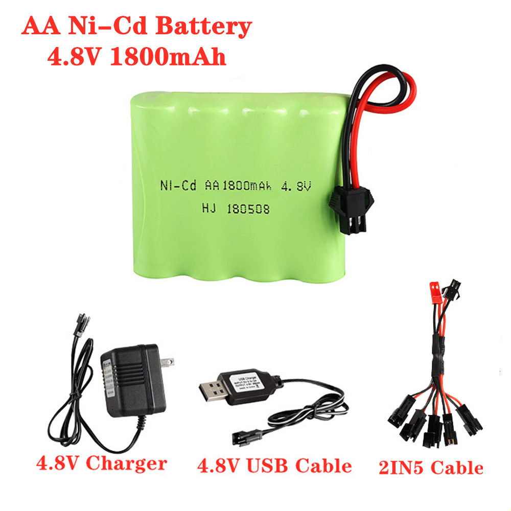 Rechargeable Battery Aa - Ni-aa-cdバッテリー,充電器付き,rcカー,ロボット,タンクガン,ボートパーツ,充電式バッテリーパック,1800mah,4.8v