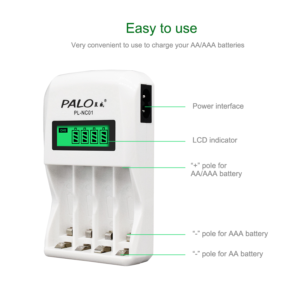 PALO 1.2V バッテリー充電器 4 スロット LCD  - Rechargeable Battery Aa のレビューと価格