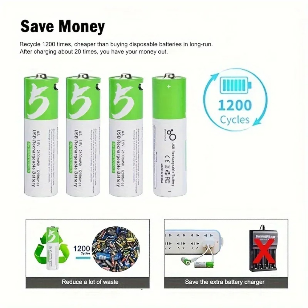 8 個 1.5V AA 2600mWh バッテリー容量充電式 - Rechargeable Battery Aa のレビューと価格