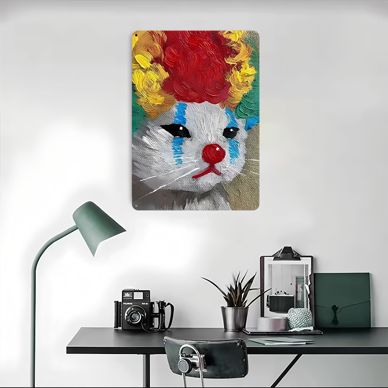 悲しいピエロ猫の絵画ブリキポスターカスタマイズ可能な壁アート - Retro Poster Gaming のレビューと価格